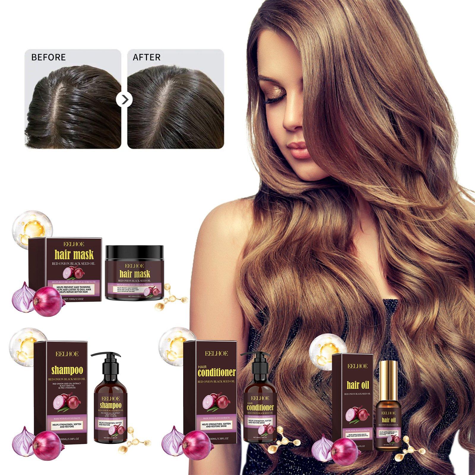 Organic Red Onion black seed oil hair Shampoo Anti Dandruff Moisturizing Hair Care Products Shampoo