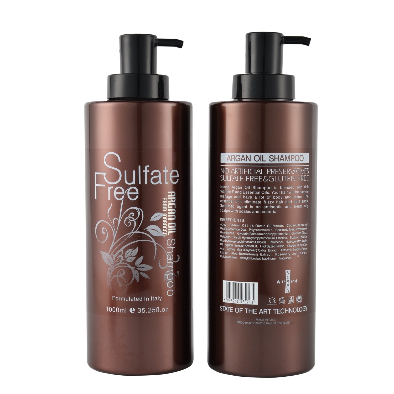 NUSPA Keratin Anti Dandruff Shampoo Hair Care Argan Oil Sulfate Free Shampoo for All Hair Types
