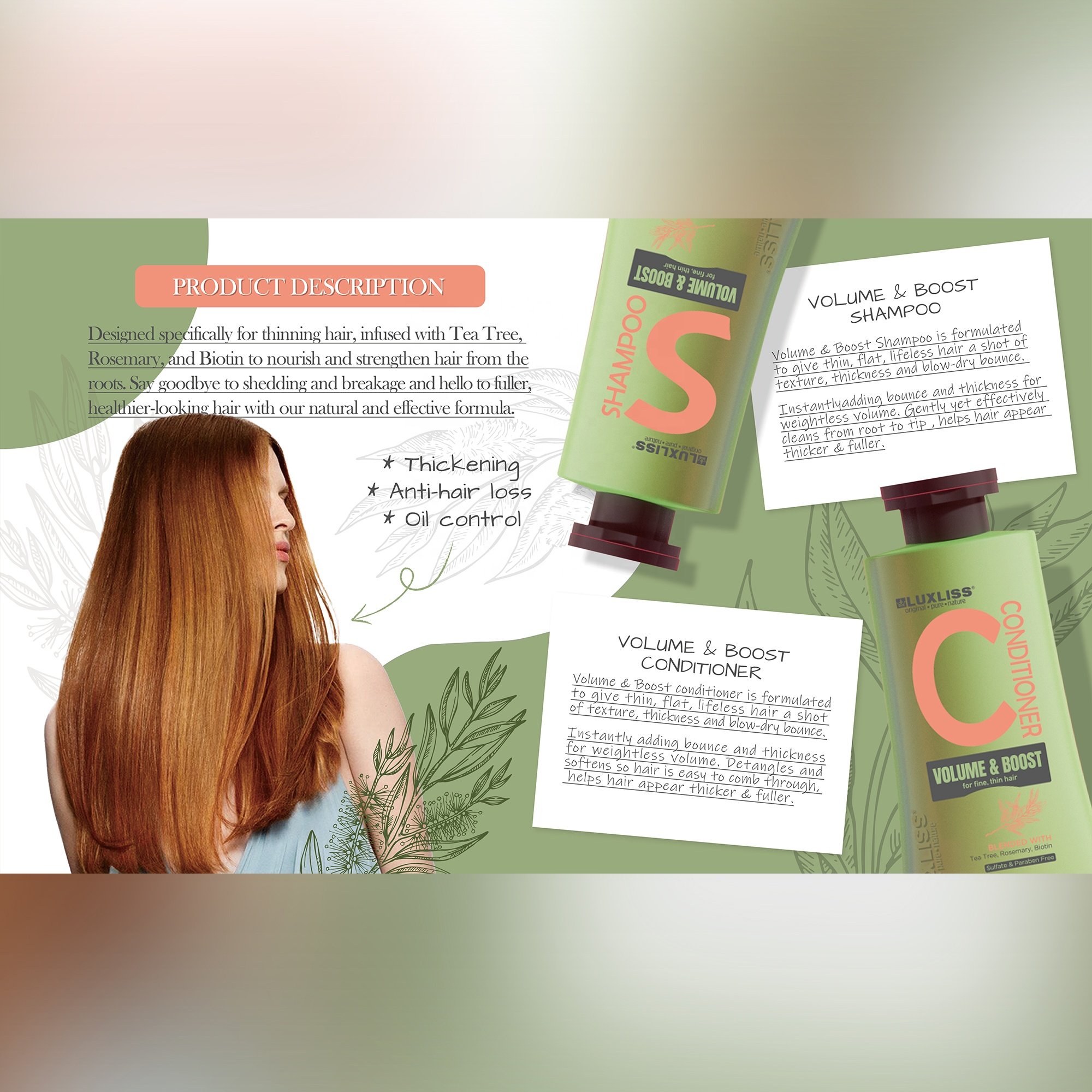 Private Label Daily Hair Care Rosemary Shampoo for Thinning Hair Biotin Organic Natural Tea Tree Shampoo and Conditioner Set
