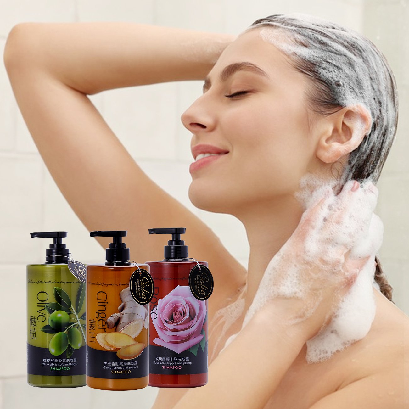 Private Label GAOLILAI 1.3L Rose Olive Ginger Shampoo Herbal Anti hair loss Anti dandruff Antibacterial Hair regrowth shampoos