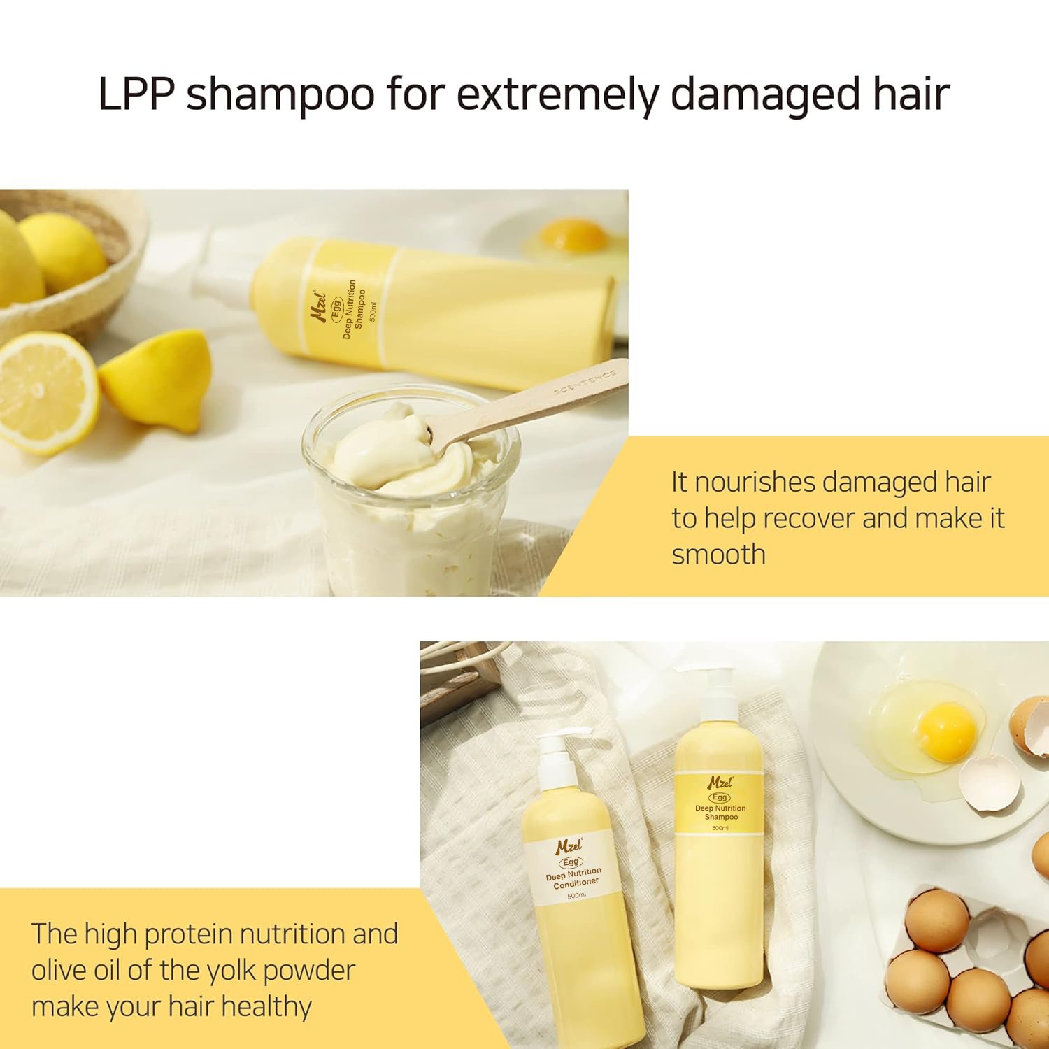Private Label Egg Deep Nutrition Shampoo and Conditioner Hair care Set for Dry And Damage Hair with Honey Olive Oil