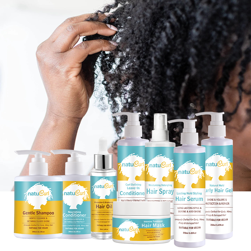 Private Label Herbal Hair Care Moisturizing Hair Oil Serum Leave In Curl Detangling Hair Spray Curly Shampoo And Conditioner Set