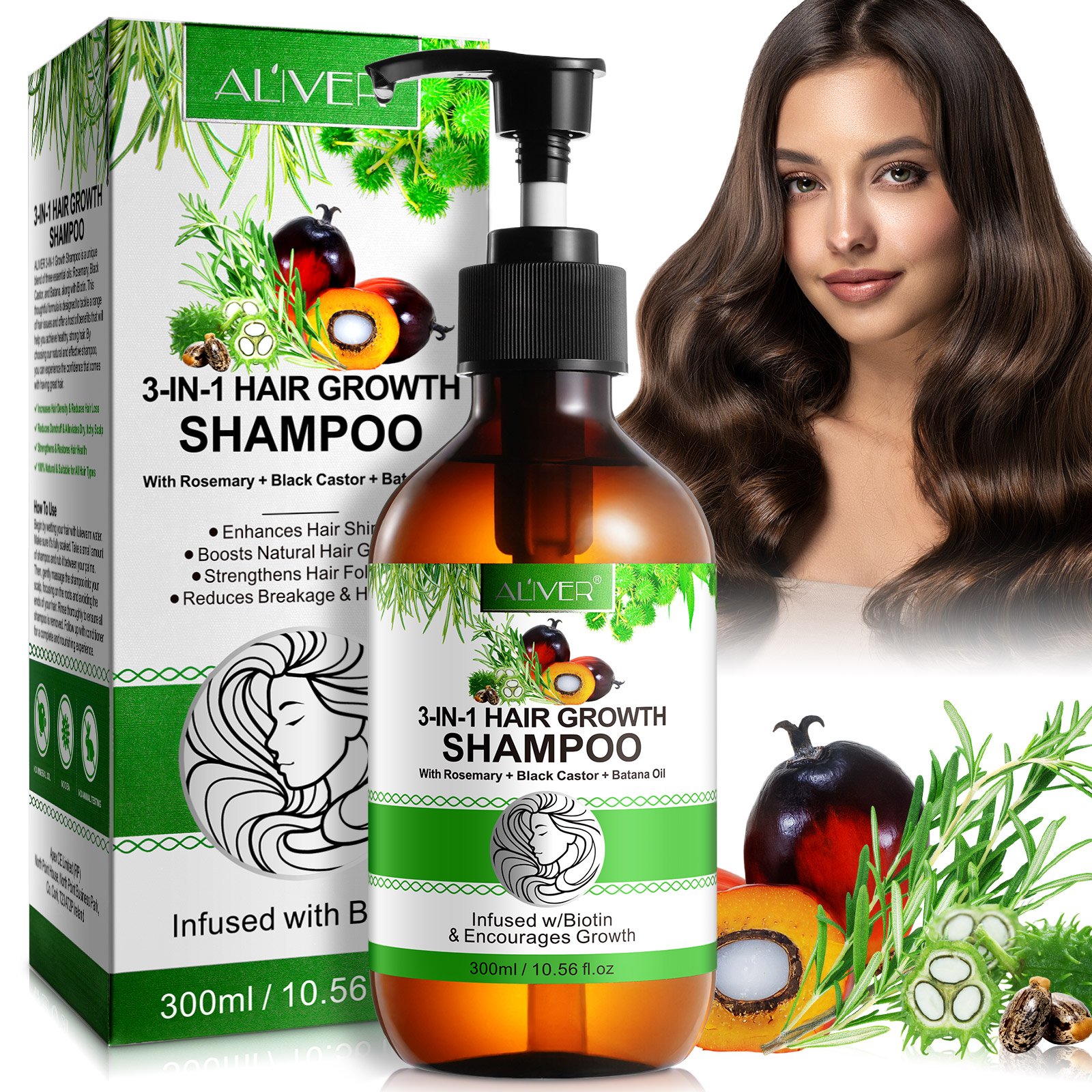 ALIVER private label enhances hair shine organic biotin low moq jamaican black castor batana rosemary oil hair growth shampoo
