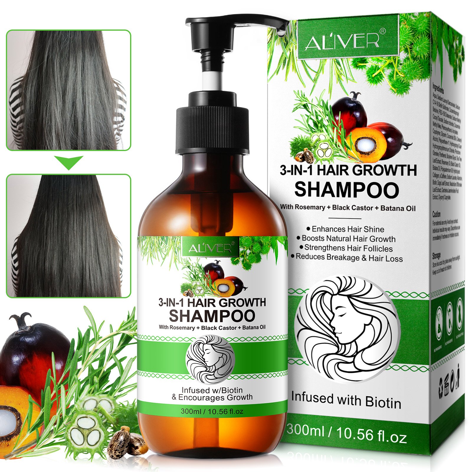 ALIVER private label enhances hair shine organic biotin low moq jamaican black castor batana rosemary oil hair growth shampoo