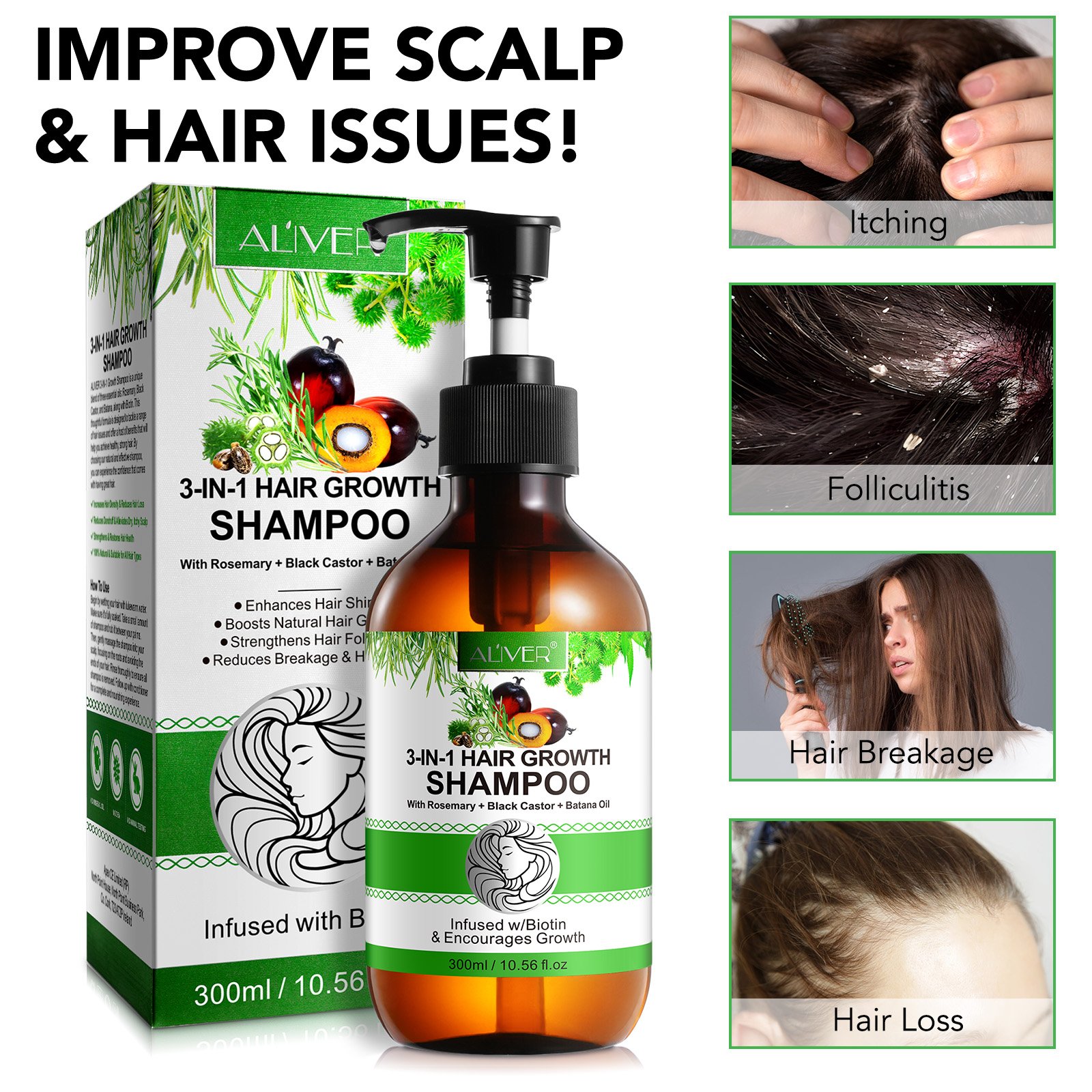ALIVER private label enhances hair shine organic biotin low moq jamaican black castor batana rosemary oil hair growth shampoo
