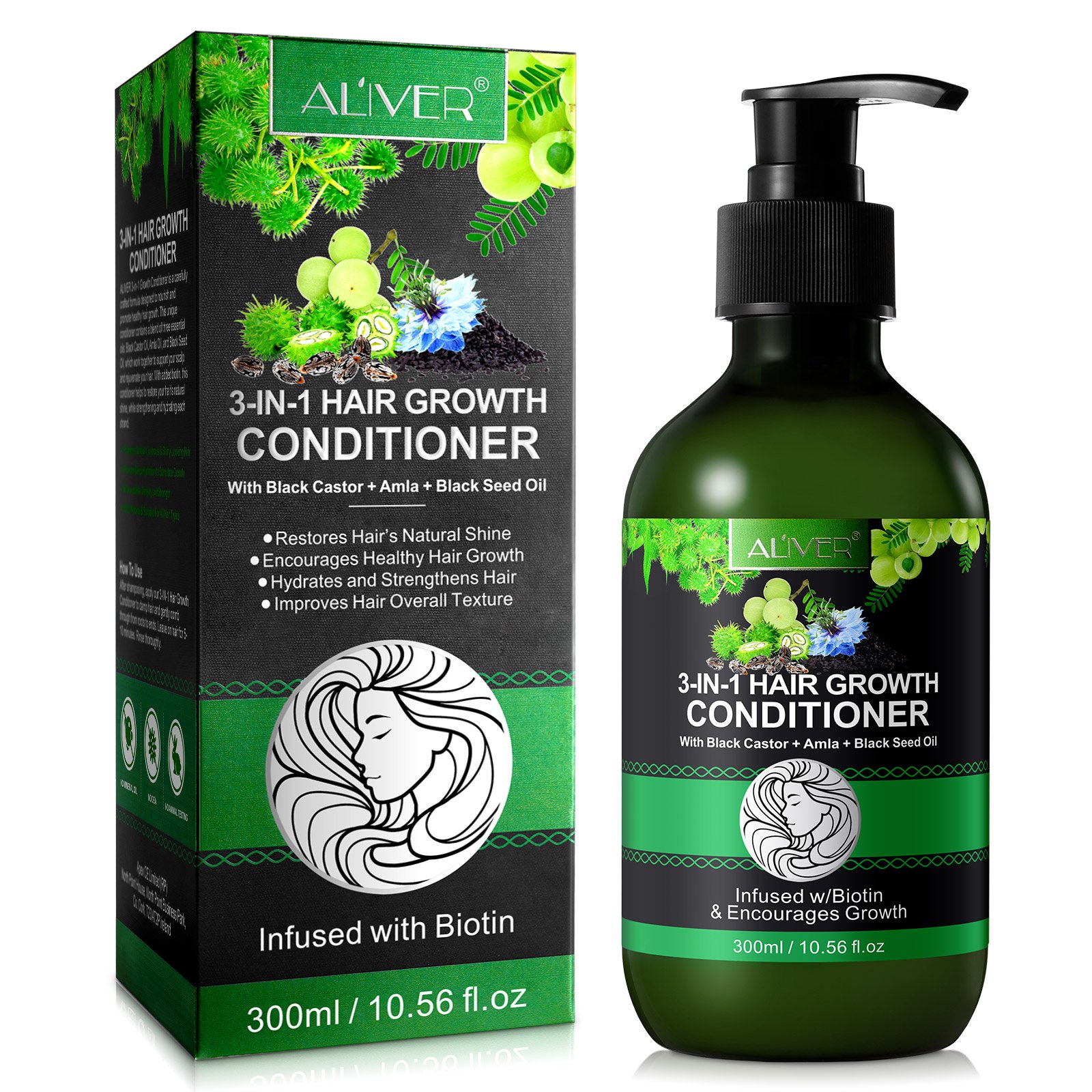 ALIVER restores natural shine hair growth jamaican black castor black seed oil amla hair oil shampoo and conditioner