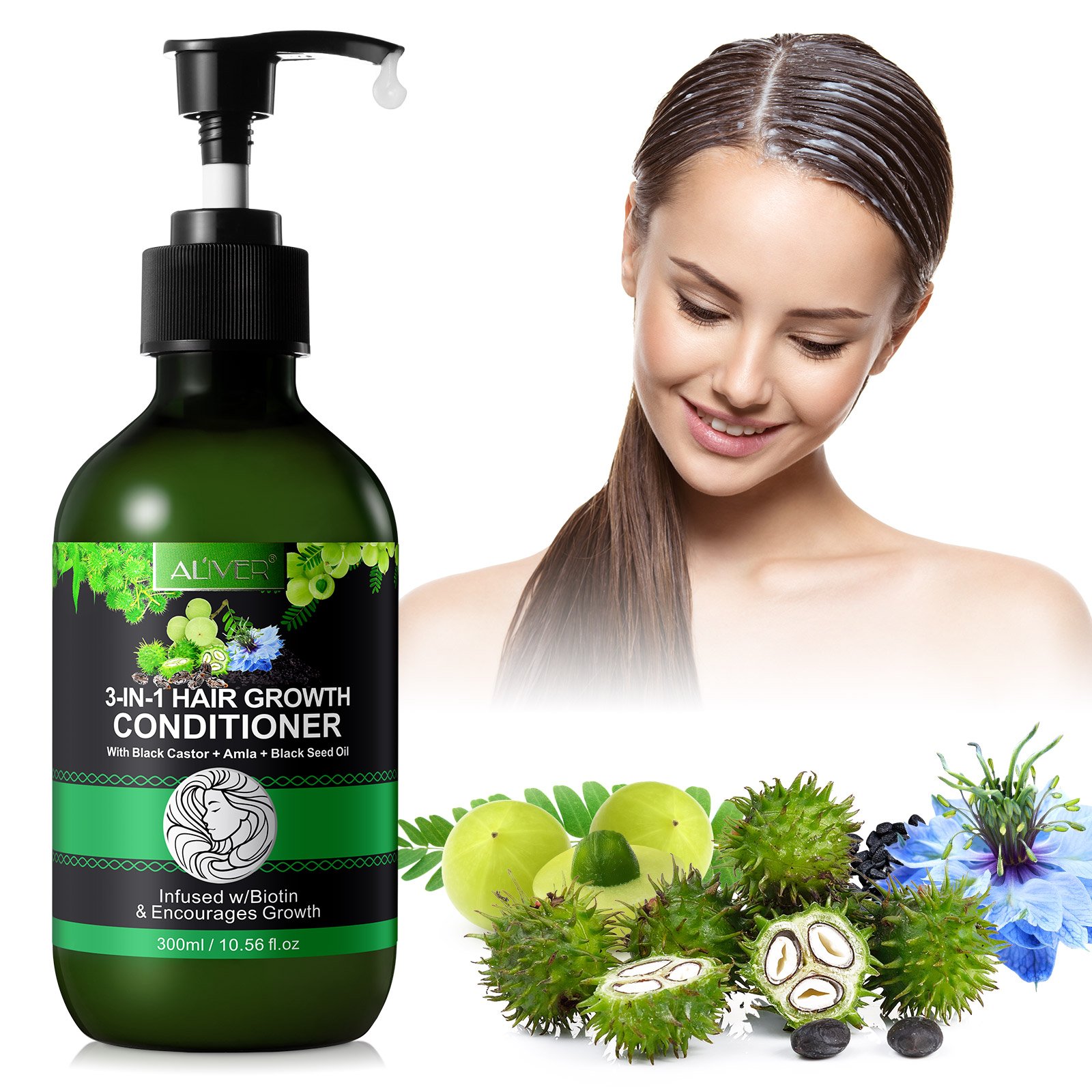 ALIVER restores natural shine hair growth jamaican black castor black seed oil amla hair oil shampoo and conditioner