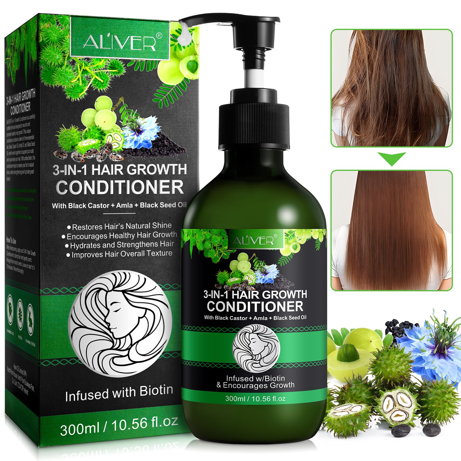 ALIVER restores natural shine hair growth jamaican black castor black seed oil amla hair oil shampoo and conditioner
