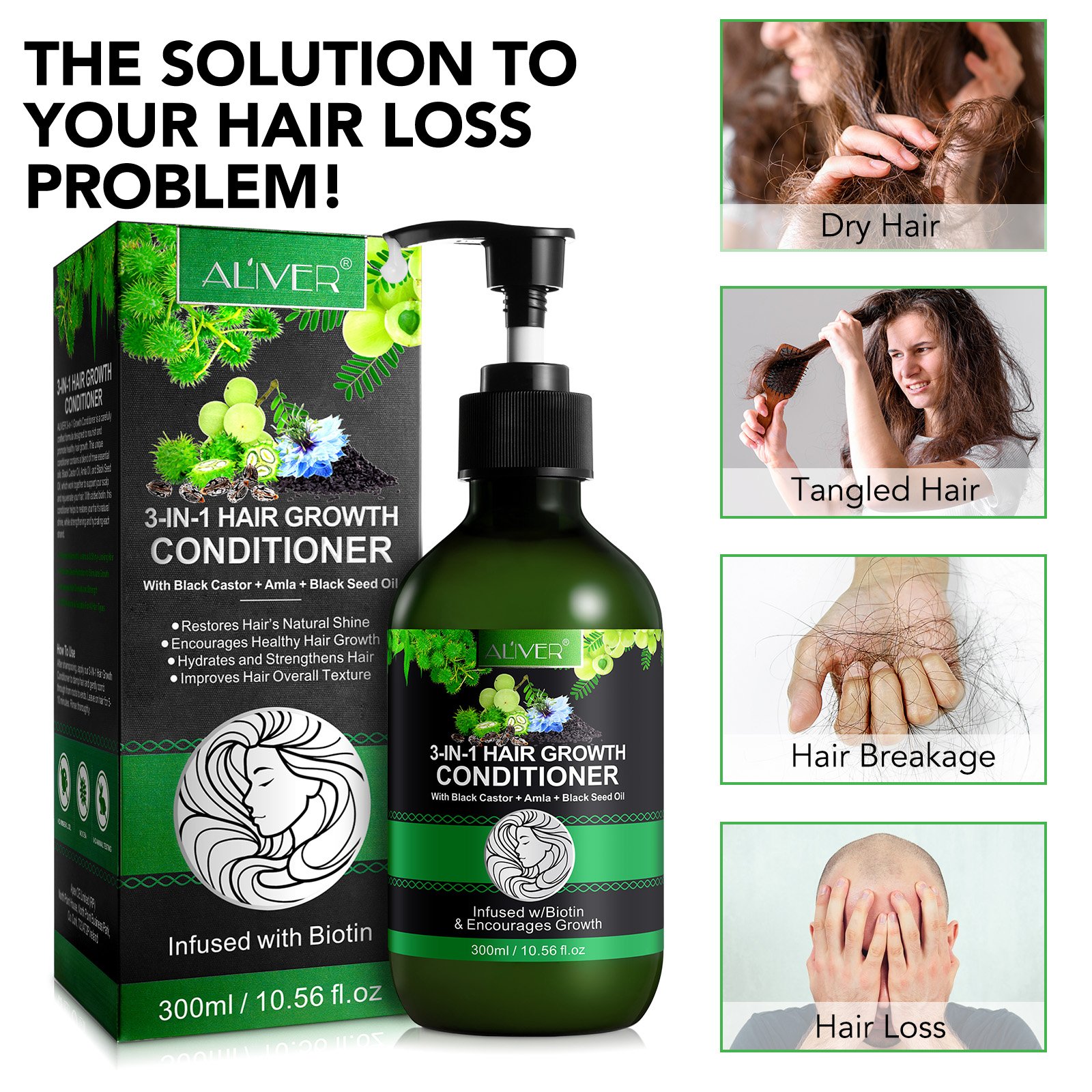 ALIVER restores natural shine hair growth jamaican black castor black seed oil amla hair oil shampoo and conditioner