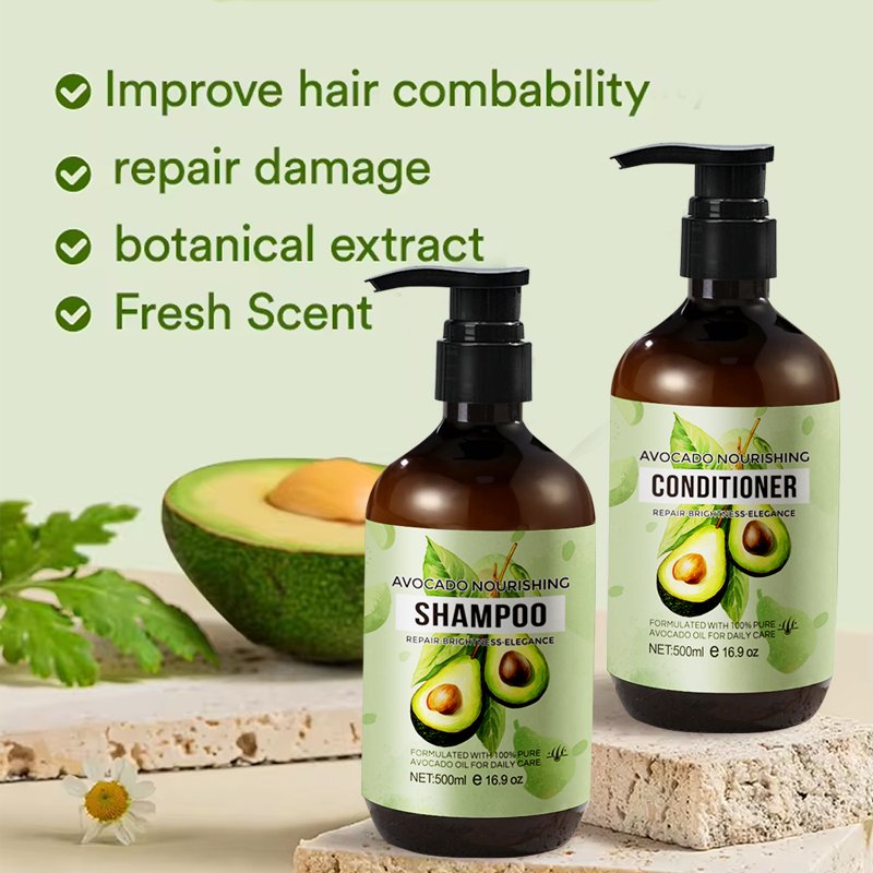 500ml Avocado Shampoo and Conditioner Set Sulfate Free Organic Formula Nourishing Strengthening Prevents Detachment Fixes Hair