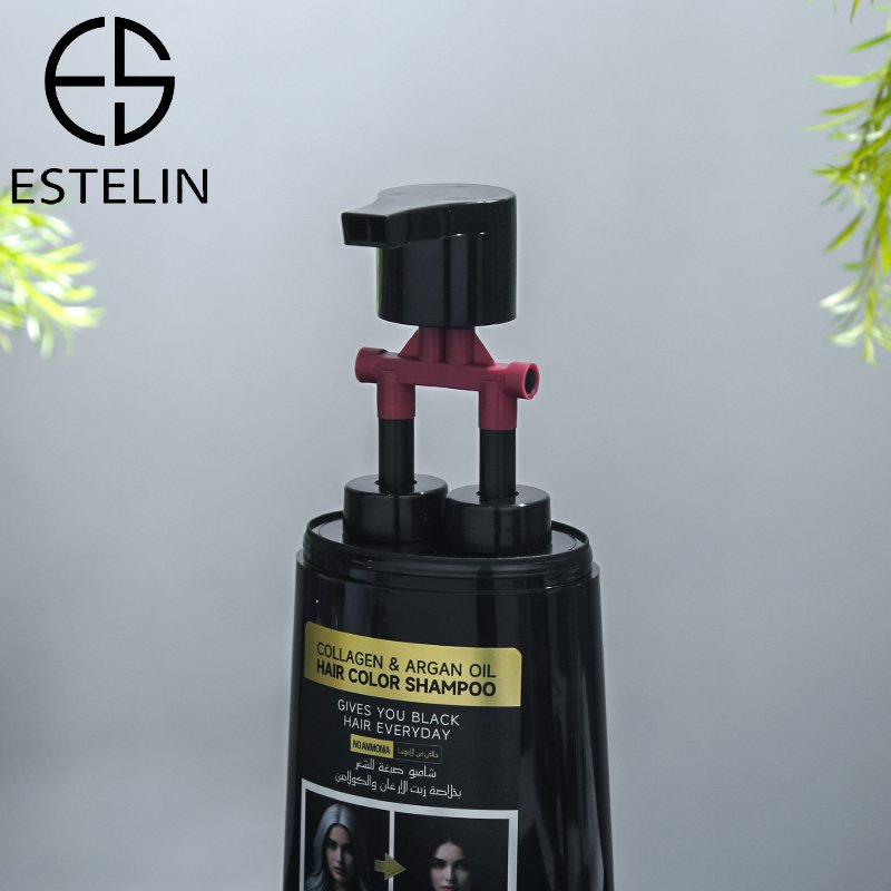 ESTELIN Fast Hair Dye Natural Black Collagen Argan Oil Hair Color Shampoo 400ml