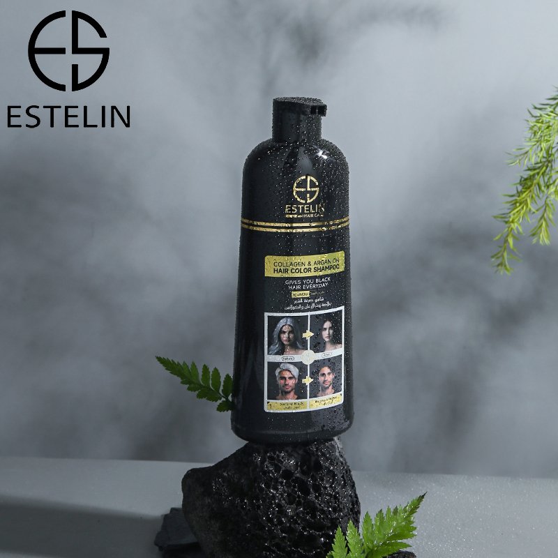 ESTELIN Fast Hair Dye Natural Black Collagen Argan Oil Hair Color Shampoo 400ml