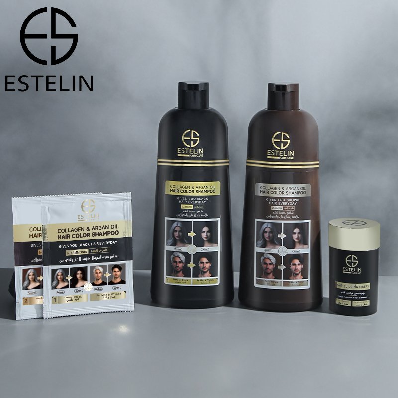 ESTELIN Fast Hair Dye Natural Black Collagen Argan Oil Hair Color Shampoo 400ml