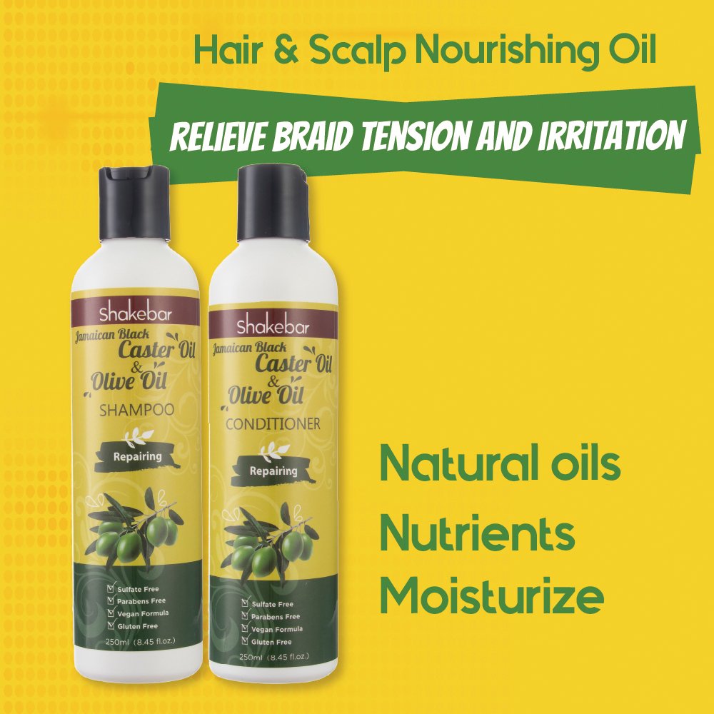 SHAKEBAR Private Label Sulphate-free Hair Salon Jamaican Black Caster Oil Olive Oil Repair Hair Care Shampoo and Conditioner