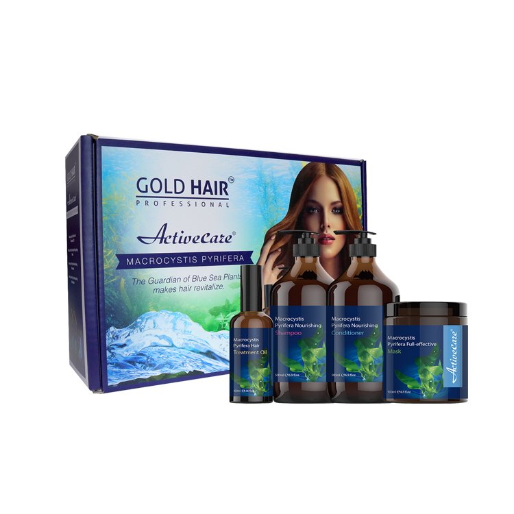Gold Hair Macrocystis Kit Shampoo 500ml Conditioner 500ml Hair Mask 500ml Growth Oil 100ml
