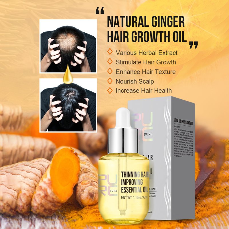 Private Label PURC Natural Hair Density Essential Oil Organic Ginger Hair Growth Oil Serum Fast Hair Growth Products