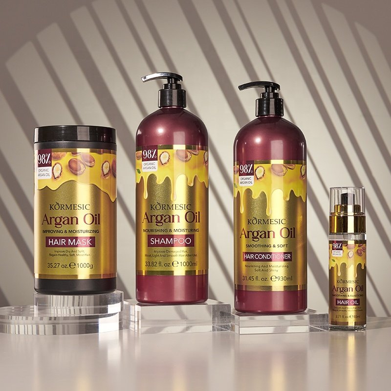 KORMESIC Private Label Natural Professional Organic Argan Oil Repair Hair Shampoo And Conditioner Oil Mask Organic Hair Care Set