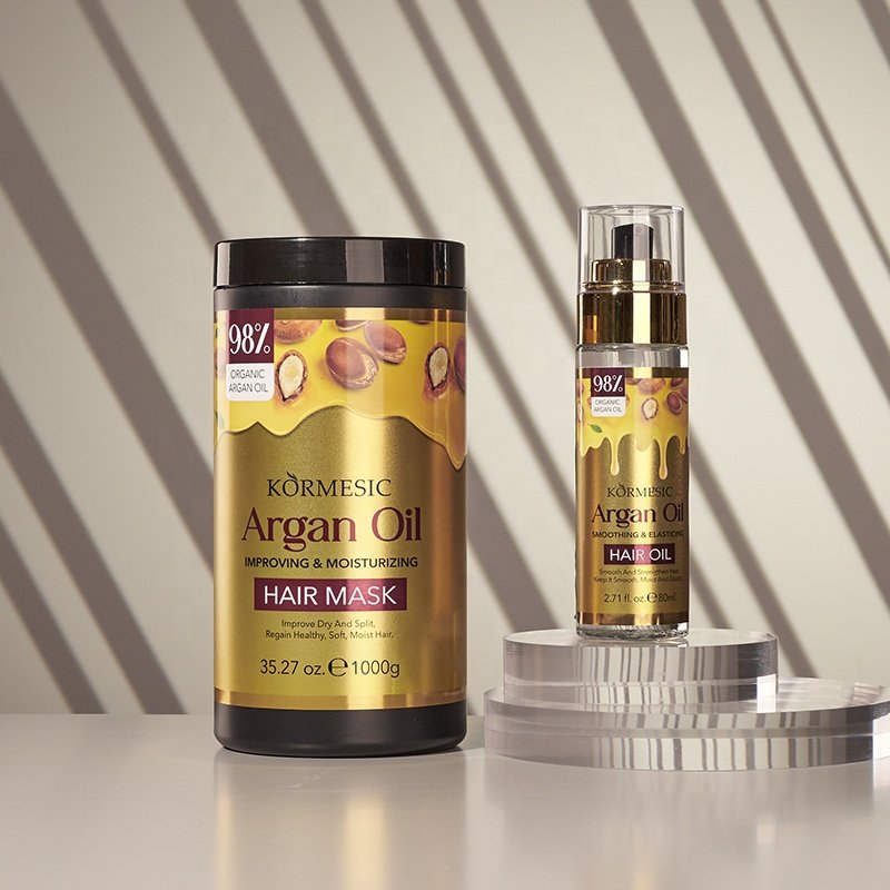 KORMESIC Private Label Natural Professional Organic Argan Oil Repair Hair Shampoo And Conditioner Oil Mask Organic Hair Care Set