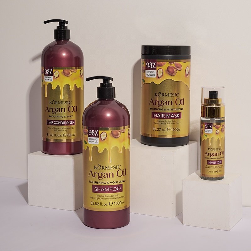 KORMESIC Private Label Natural Professional Organic Argan Oil Repair Hair Shampoo And Conditioner Oil Mask Organic Hair Care Set