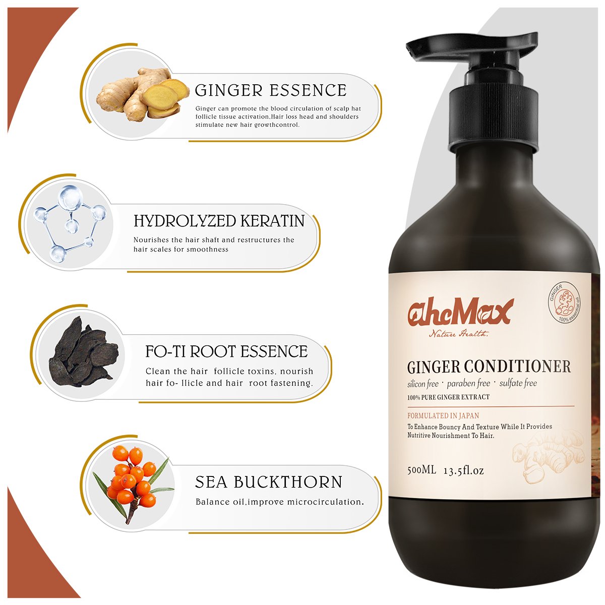 OEM/ODM shampoo proprietary brand scalp massager ginger oil shampoo professional ginger oil shampoo and conditioner