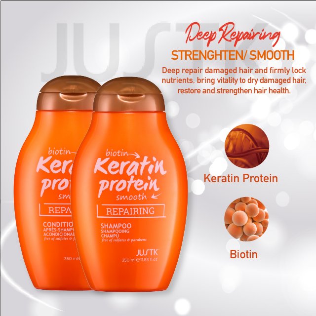 JUSTK Strengthens and Restores Dry Damaged Hair Keratin Protein Shampoo Organic Brazilian Keratin Shampoo and Conditioner Set