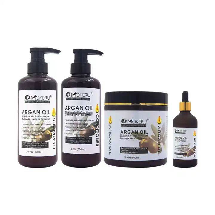 Wholesale Customize Mokeru 500ml Argan Oil Morocco Hair Shampoo and Conditioner Hair Mask set for Women Hair Care Treatment