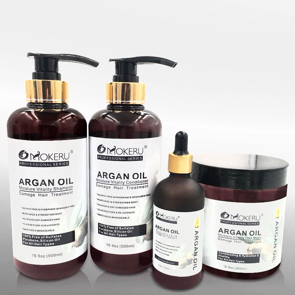 Wholesale Customize Mokeru 500ml Argan Oil Morocco Hair Shampoo and Conditioner Hair Mask set for Women Hair Care Treatment