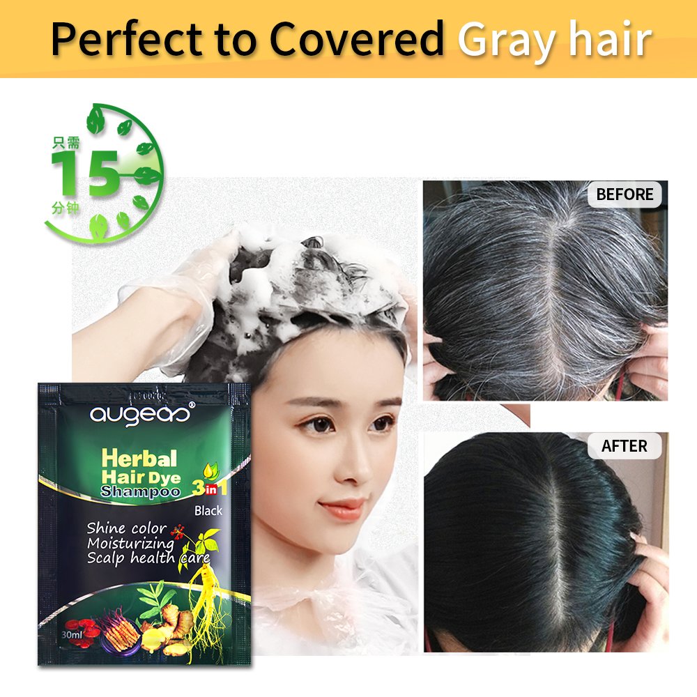 natural dyeing small bag size 30ml augeas permanent black shampoo hair dye