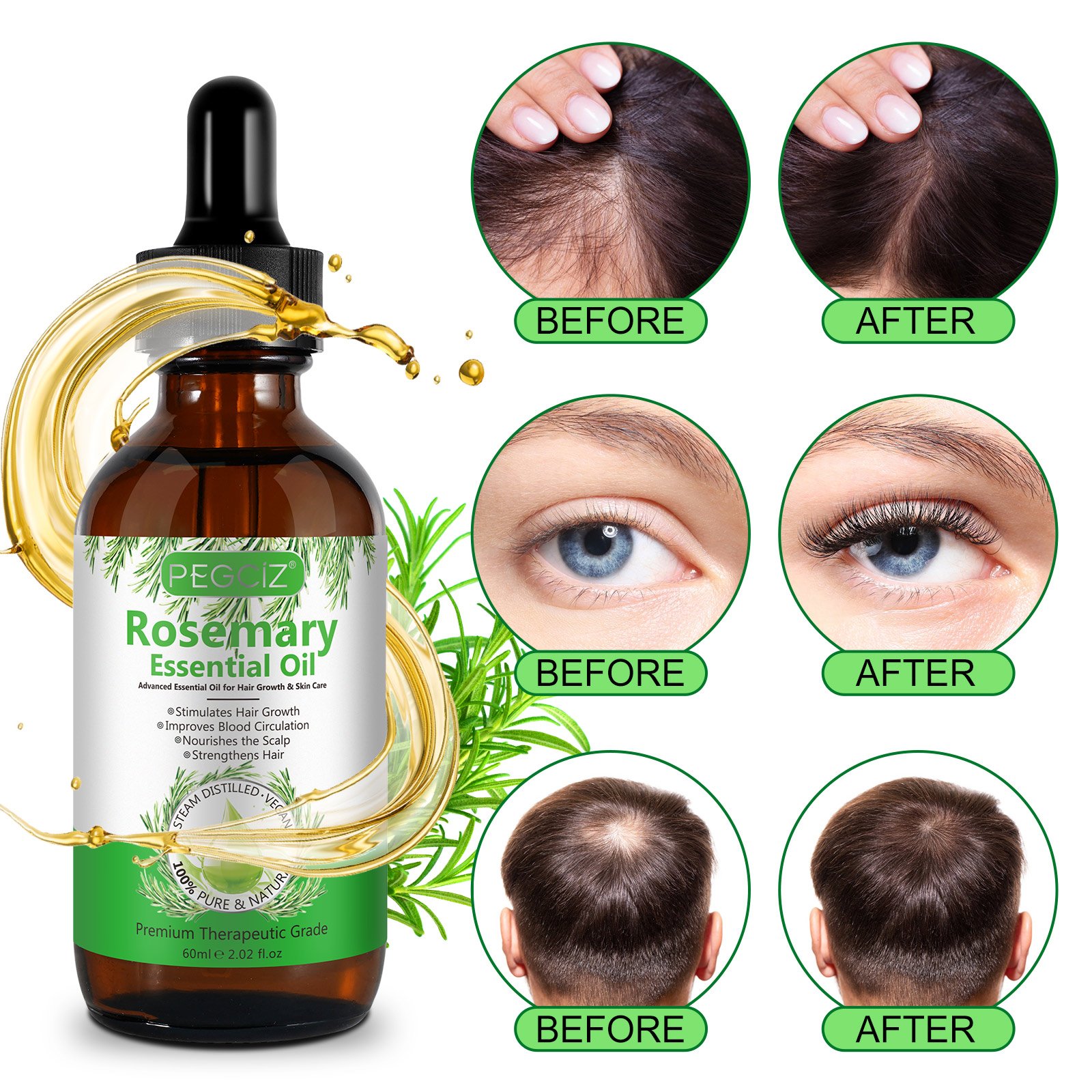 PEGCIZ 60ml Natural Herbal Rosemary Essential Oil Nourishing Hair Growth Private Label Pure Rosemary Oil For Hair Growth