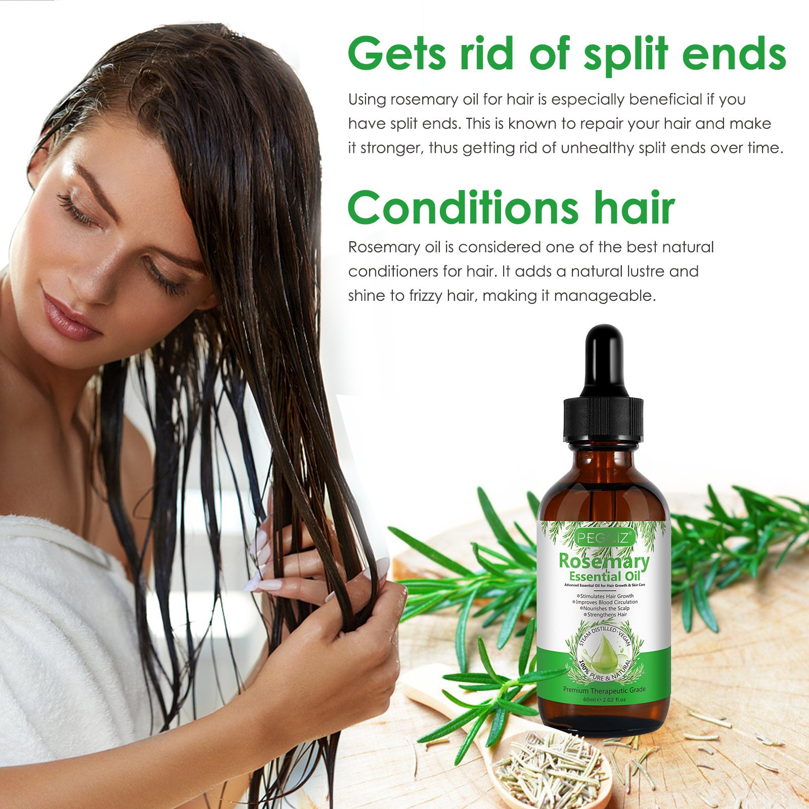 PEGCIZ 60ml Natural Herbal Rosemary Essential Oil Nourishing Hair Growth Private Label Pure Rosemary Oil For Hair Growth