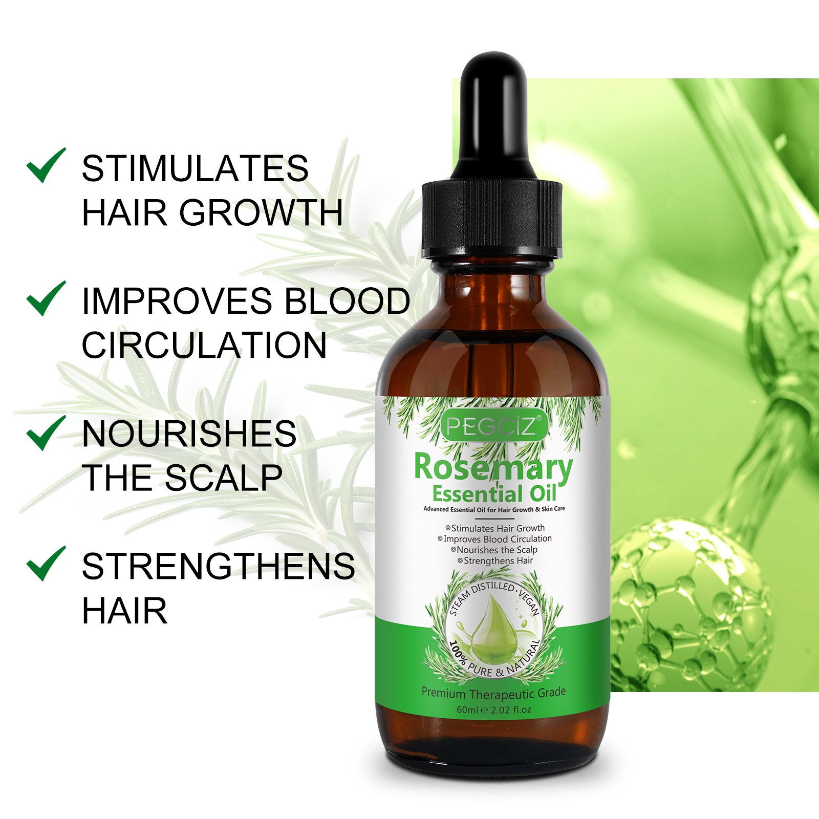 PEGCIZ 60ml Natural Herbal Rosemary Essential Oil Nourishing Hair Growth Private Label Pure Rosemary Oil For Hair Growth