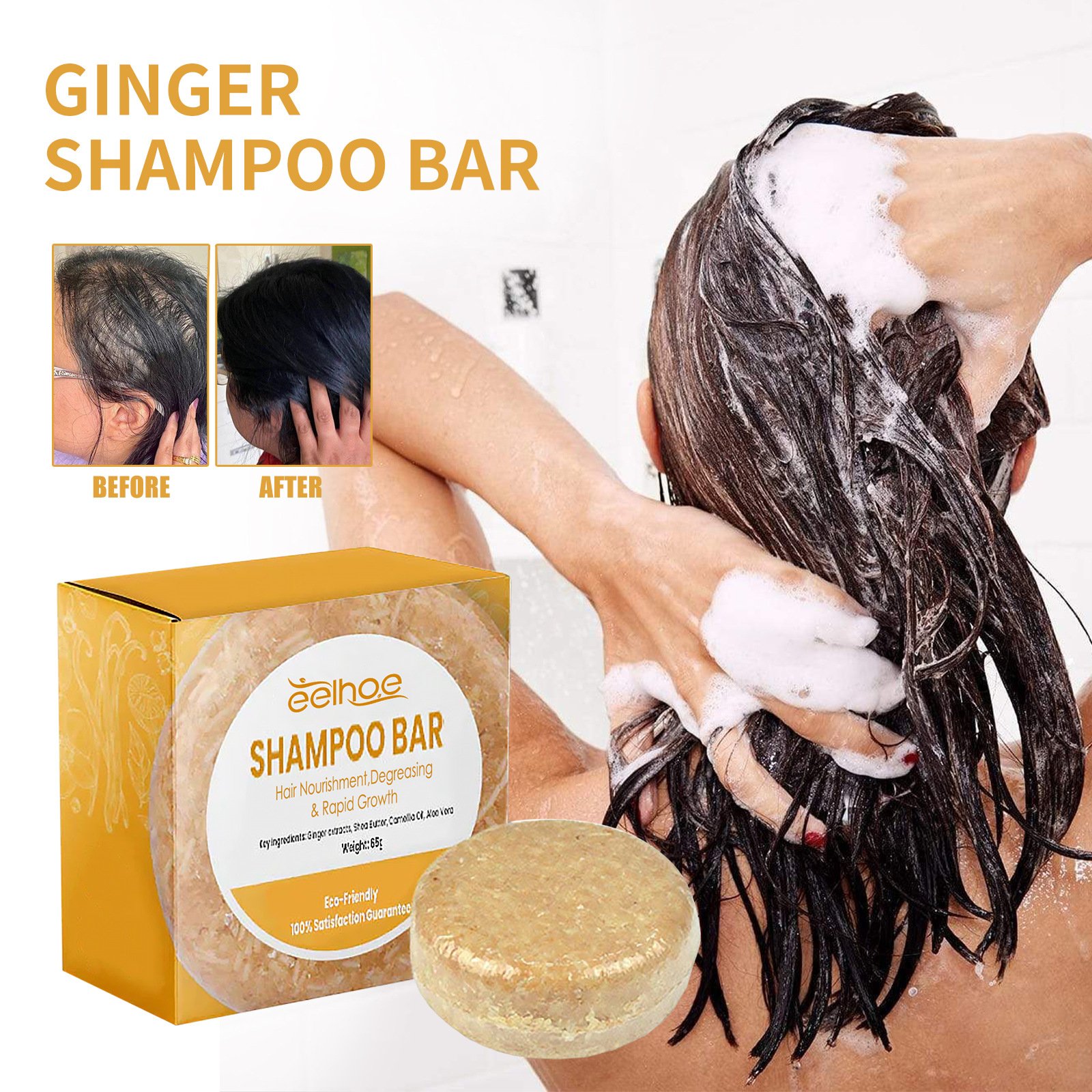 EELHOE Ginger Shampoo and Soap for Strong and Dense hair smooth repair dry and damaged hair ends
