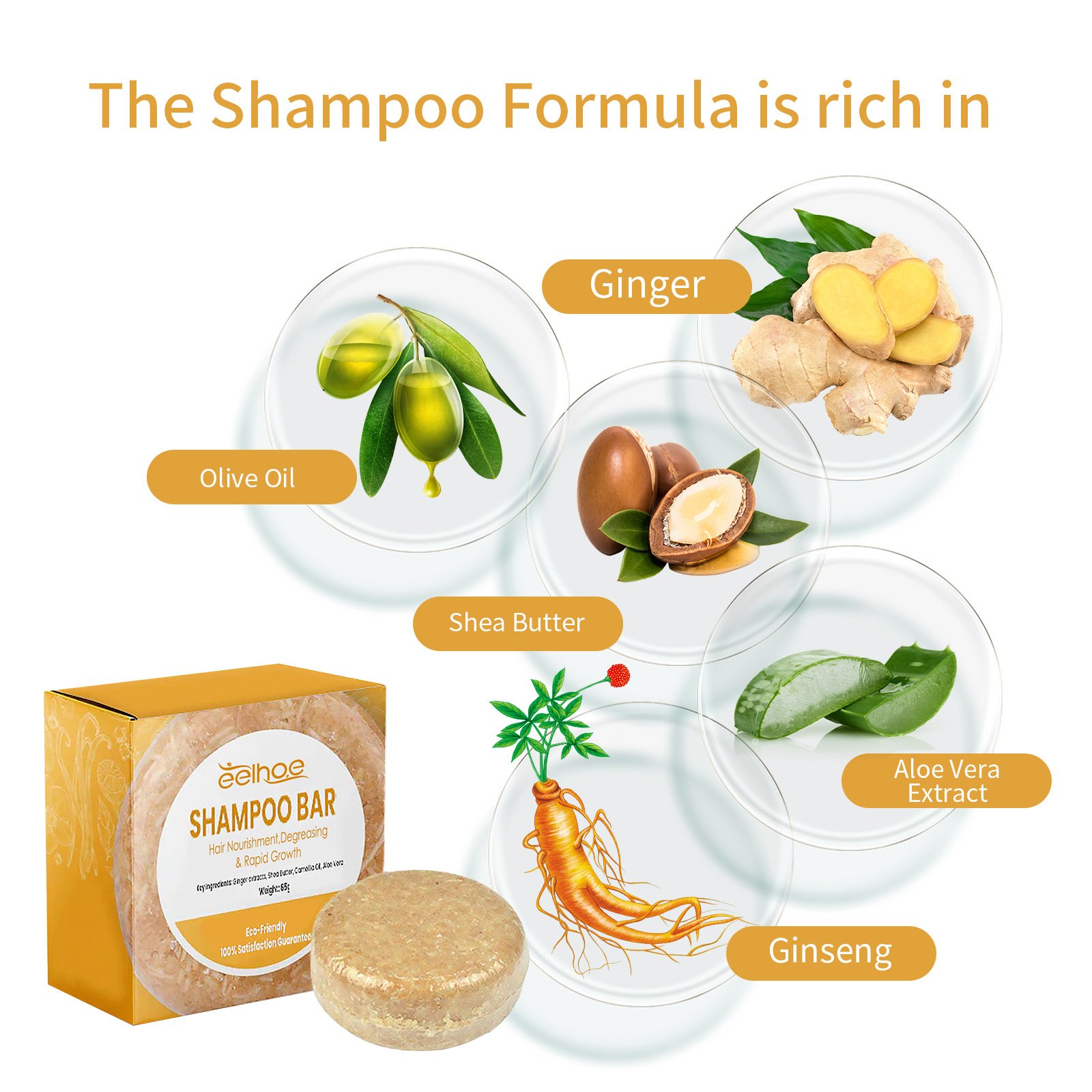 EELHOE Ginger Shampoo and Soap for Strong and Dense hair smooth repair dry and damaged hair ends