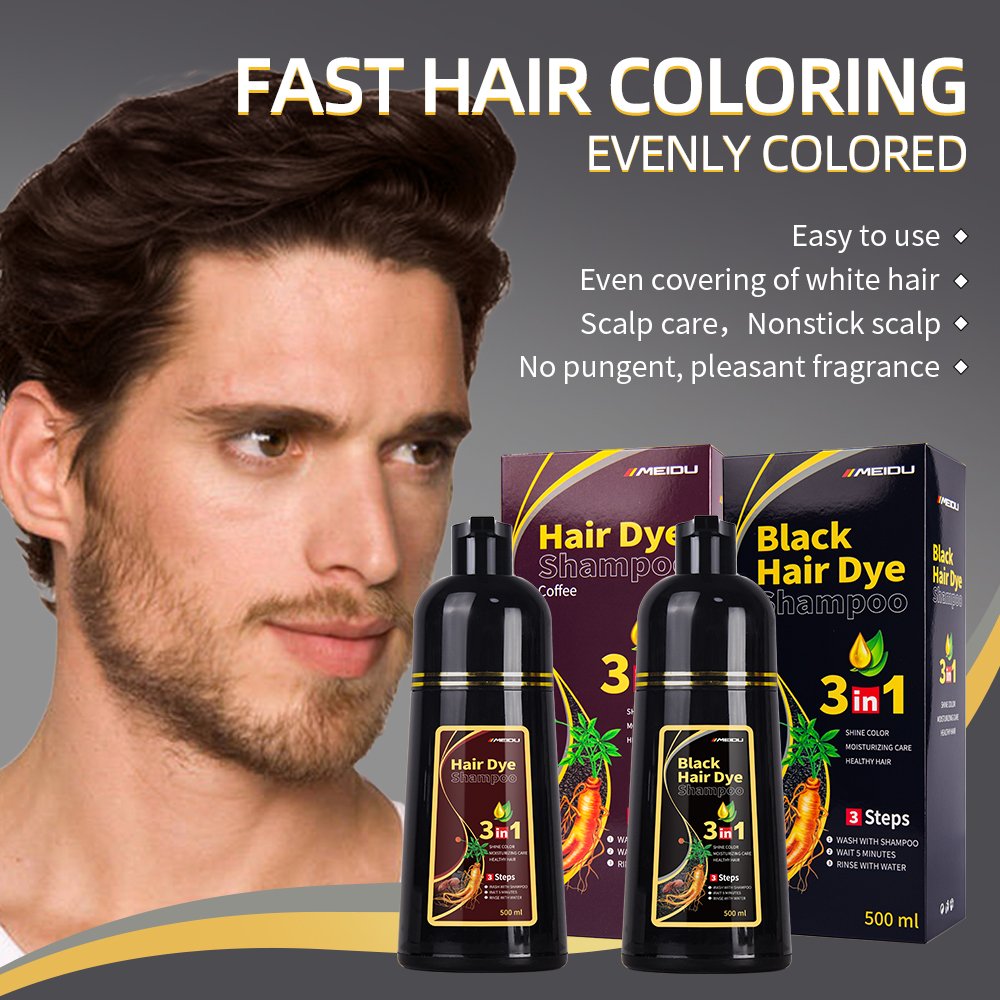 private label dyeing products meidu black hair dye shampoo 3 in 1 natural herbal permanent hair colorant hair dye shampoo