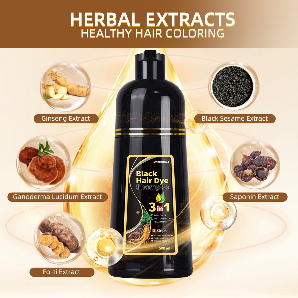 private label dyeing products meidu black hair dye shampoo 3 in 1 natural herbal permanent hair colorant hair dye shampoo