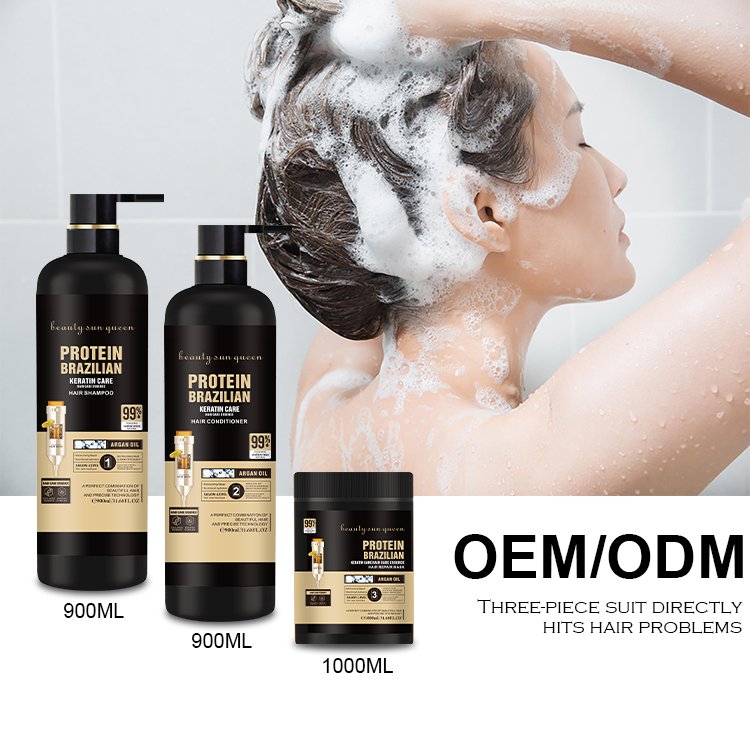 Custom logo natural brazil professional protein keratin straighten hair clarifying shampoo and conditioner set
