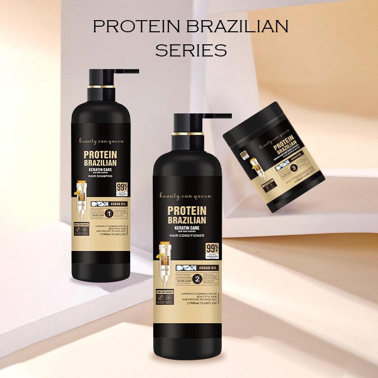 Custom logo natural brazil professional protein keratin straighten hair clarifying shampoo and conditioner set