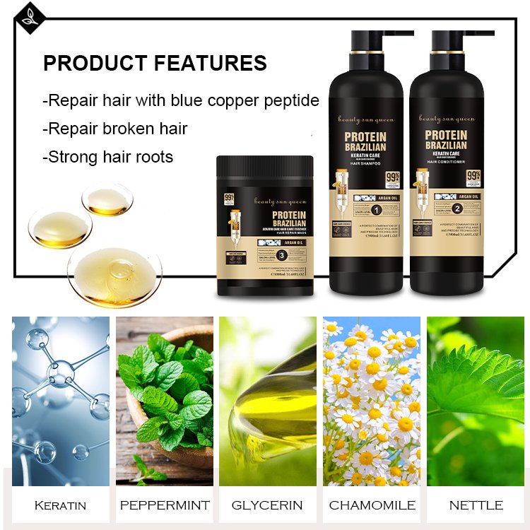 Custom logo natural brazil professional protein keratin straighten hair clarifying shampoo and conditioner set