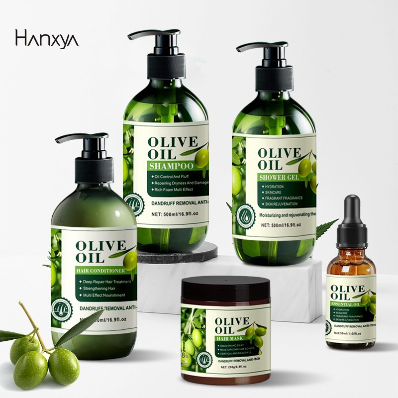 Customized brand olive oil shampoo set, long-lasting fragrance, anti-dandruff, anti-itch, oil control, fluffy shampoo factory
