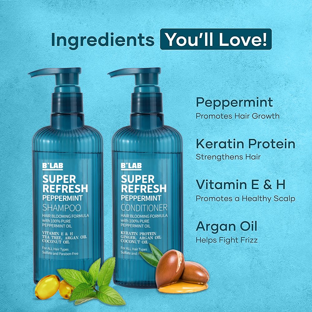 Super Refresh Peppermint Ginger Shampoo Conditioner Set Private Label Blooming Thinning Anti Hair Loss Hair Growth Shampoo