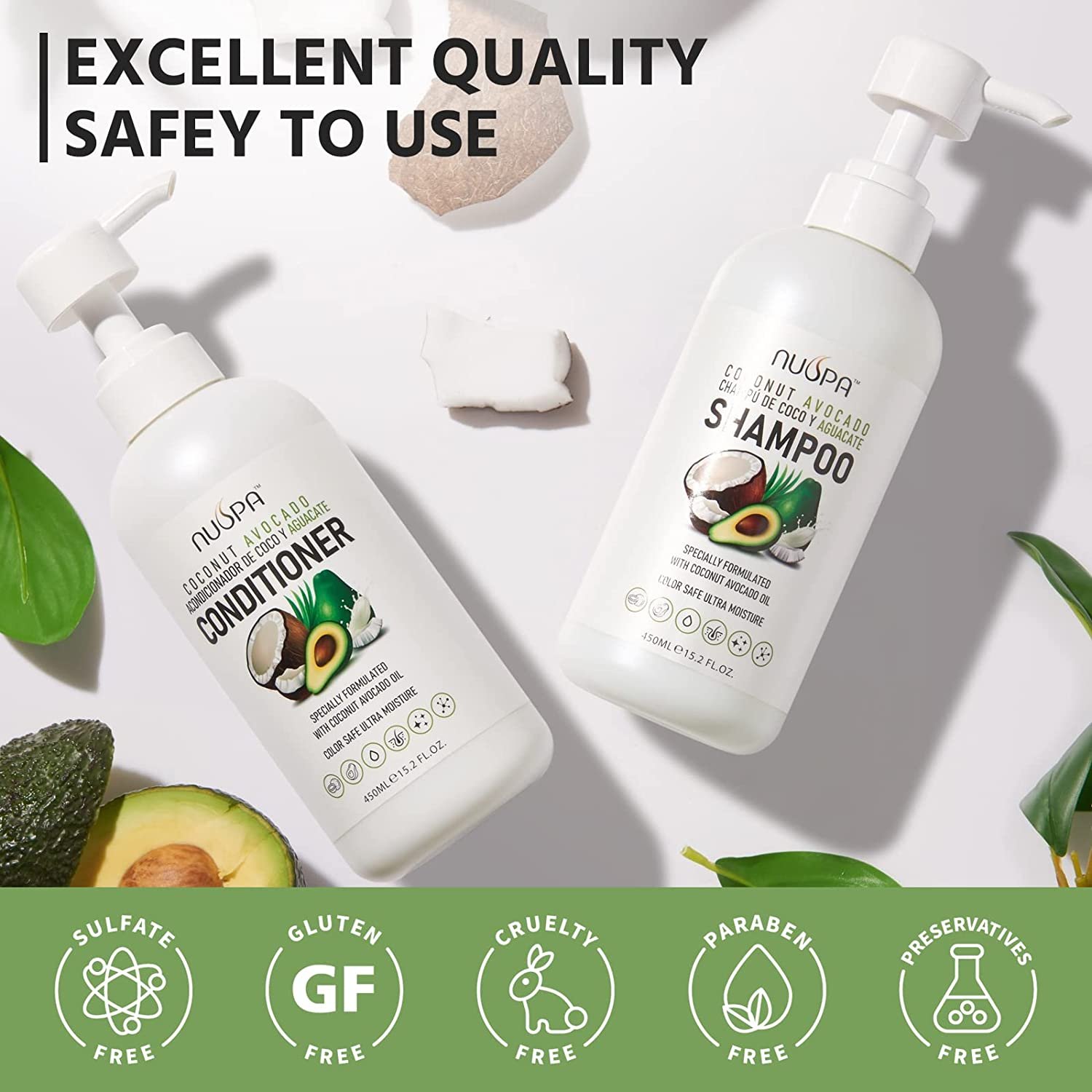 NUSPA Sulfate Free Hair Care Products Organic Coconut Avocado Oil Shampoo And Conditioner
