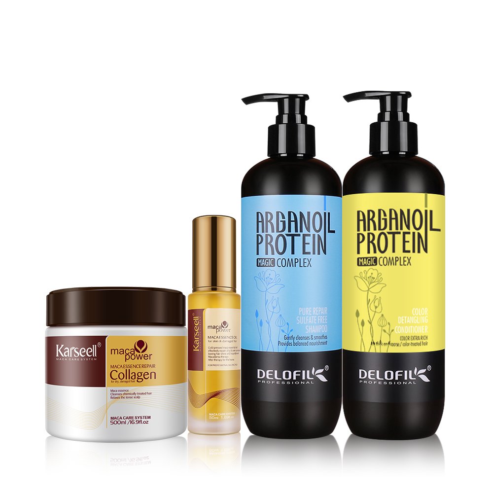 Professional Salon Delofil Free Sulphate Shampoo Hair Conditioner Argan Oil Keratin Collagen Treatment Mask