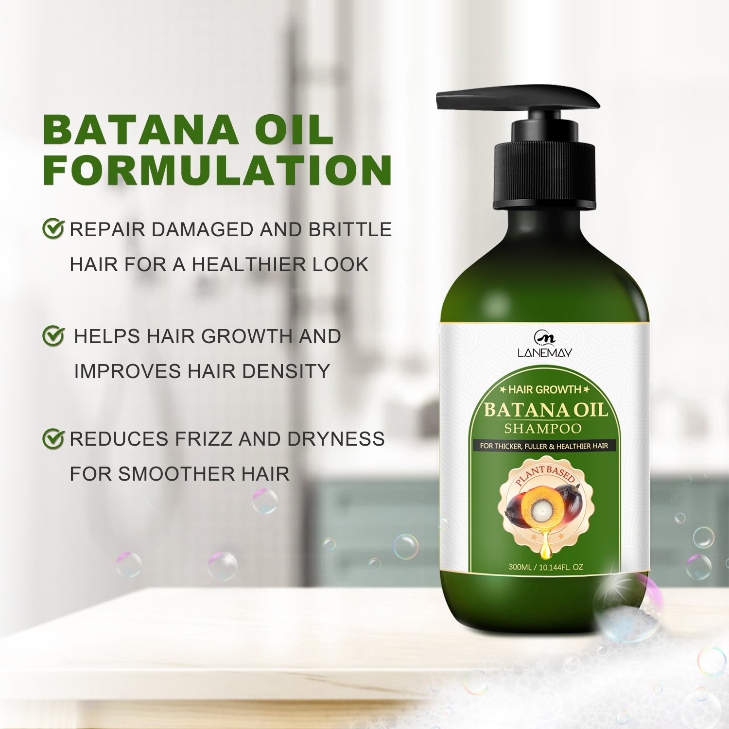 Batana Oil Shampoo for Hair Growth - Repairs Damaged Hair & Reduces Hair Loss, Deep Moisturizing Scalp and Hair for Men & Women