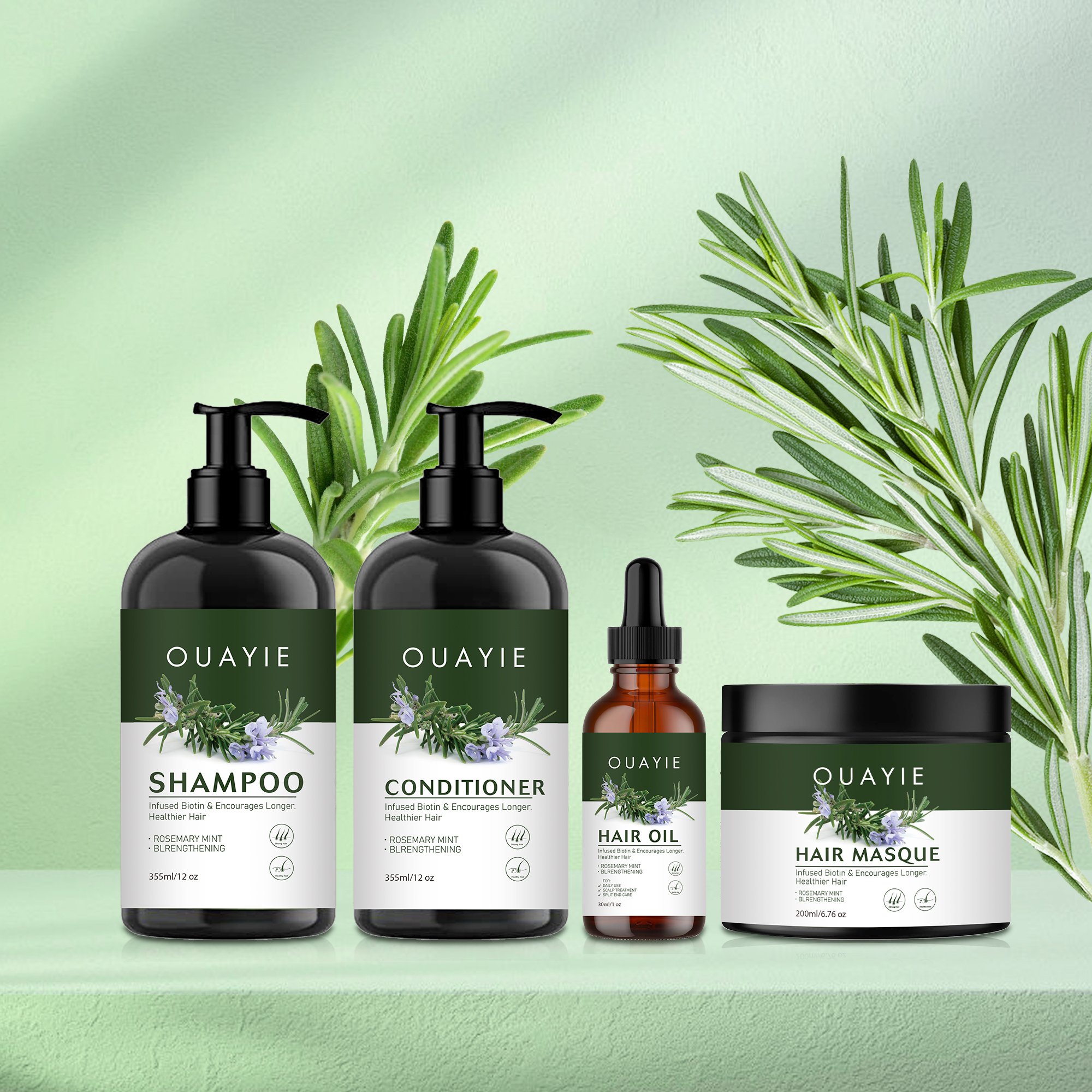 BLIW Private Label Organic Vegan Rosemary Oil Mint Strengthening Oil Control Hair Growth Shampoo Conditioner Hair Oil Masque Set