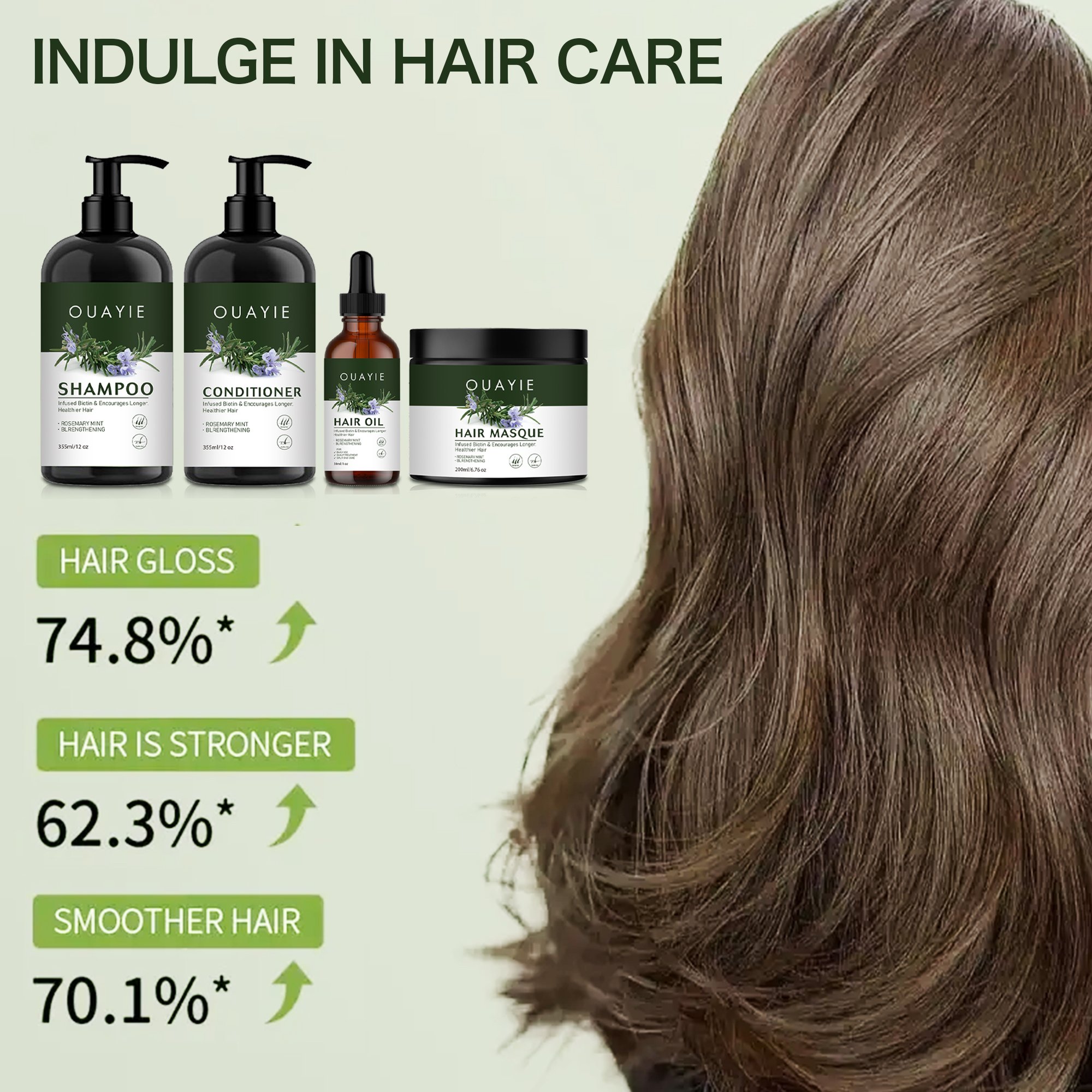 BLIW Private Label Organic Vegan Rosemary Oil Mint Strengthening Oil Control Hair Growth Shampoo Conditioner Hair Oil Masque Set