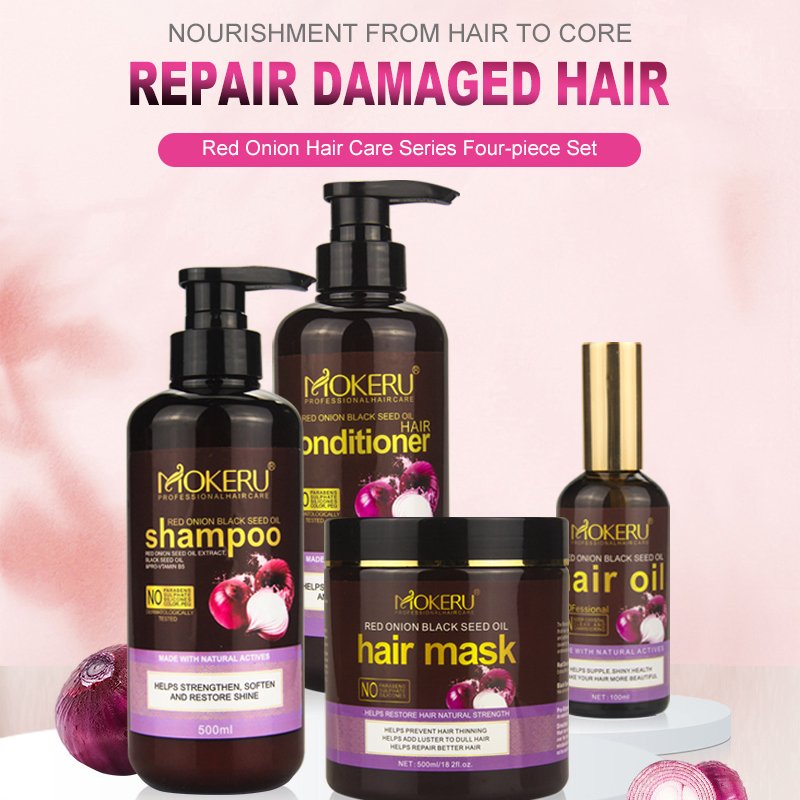 Mokeru Wholesale Price Private Label Red Onion Black Seed Oil Shampoo and Conditioner Hair Care Set Deep Nourishing Shampoo