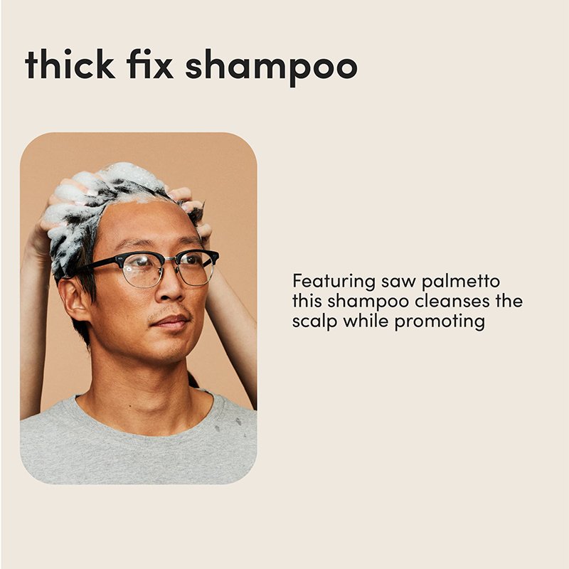 Amofire thick fix hair shampoo for thinning hair with saw palmetto to add volume and moisture, no parabens or sulfates, vegan