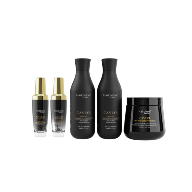 Hot sale Hair Care dry damaged frizzy thin or color treated Hair Caviar Shampoo, Conditioner, Mask & Serum Kit 5 IN1