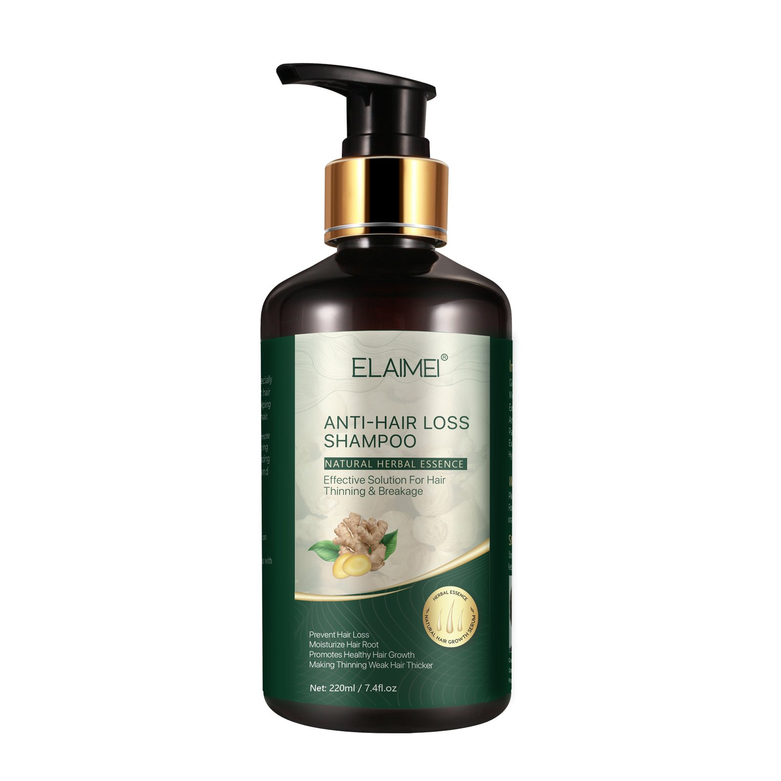 ELAIMEI private label cleansing scalp nourishing moisturize hair root 220ml hair grower ginger anti hair loss shampoo