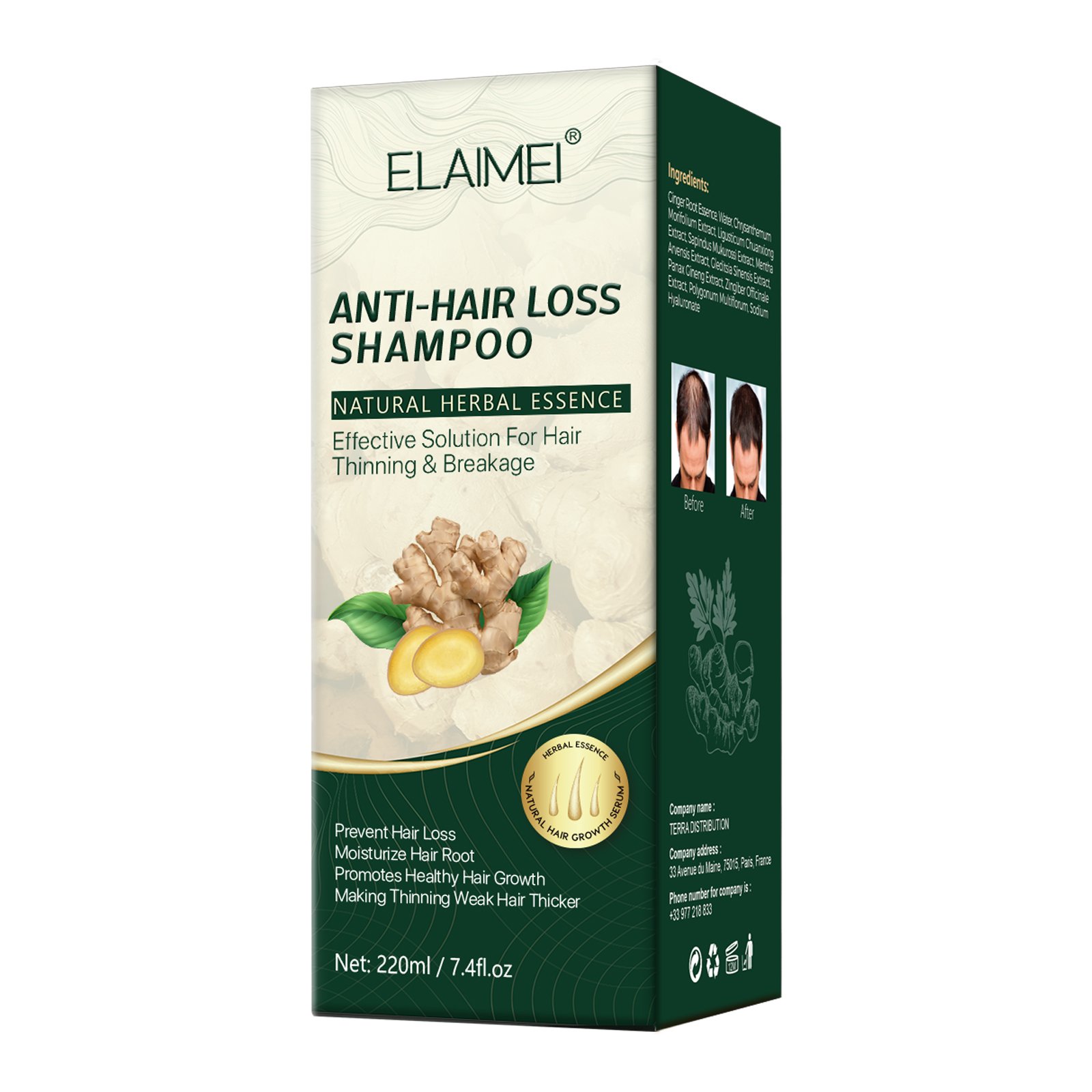 ELAIMEI private label cleansing scalp nourishing moisturize hair root 220ml hair grower ginger anti hair loss shampoo
